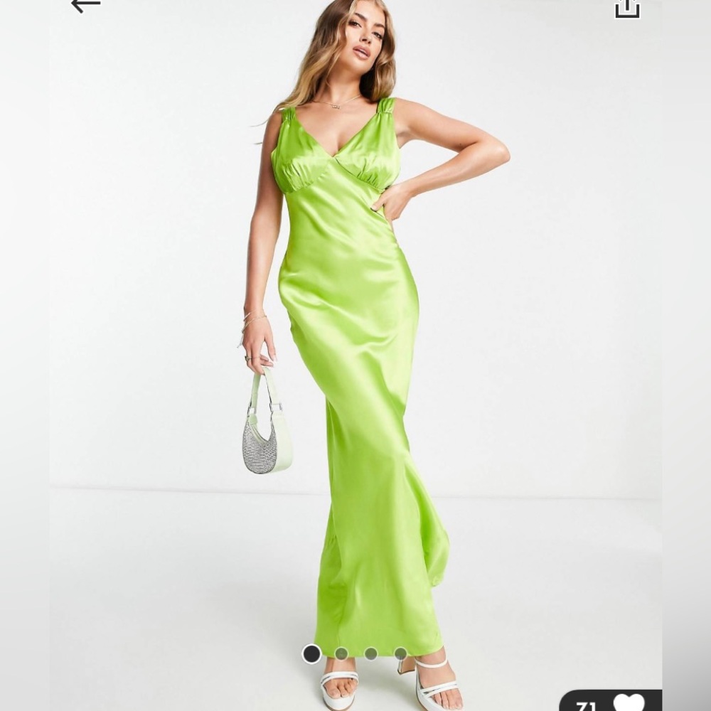 ASOS Design fuller bust cami slip maxi dress in green satin - Picture 1 of 4